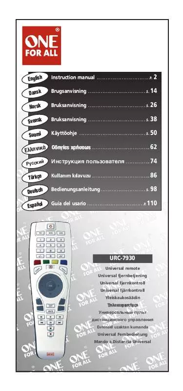 Mode d'emploi ONEFORALL URC 7930