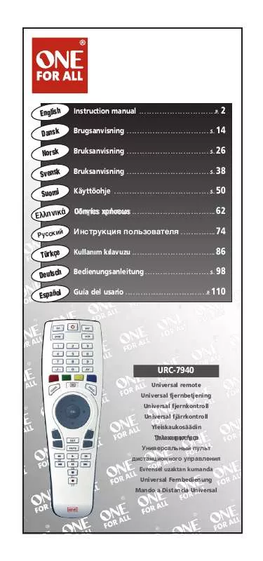 Mode d'emploi ONEFORALL URC 7940