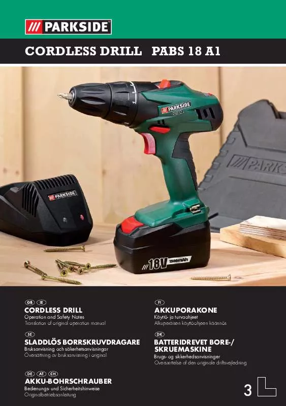 Mode d'emploi PARKSIDE PABS 18 A1 CORDLESS DRILL