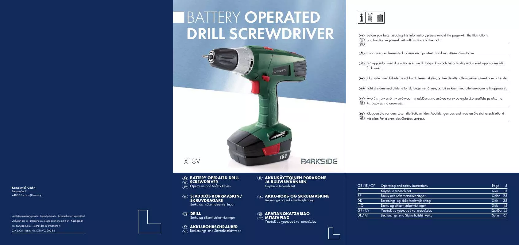 Mode d'emploi PARKSIDE SCREWDRIVER