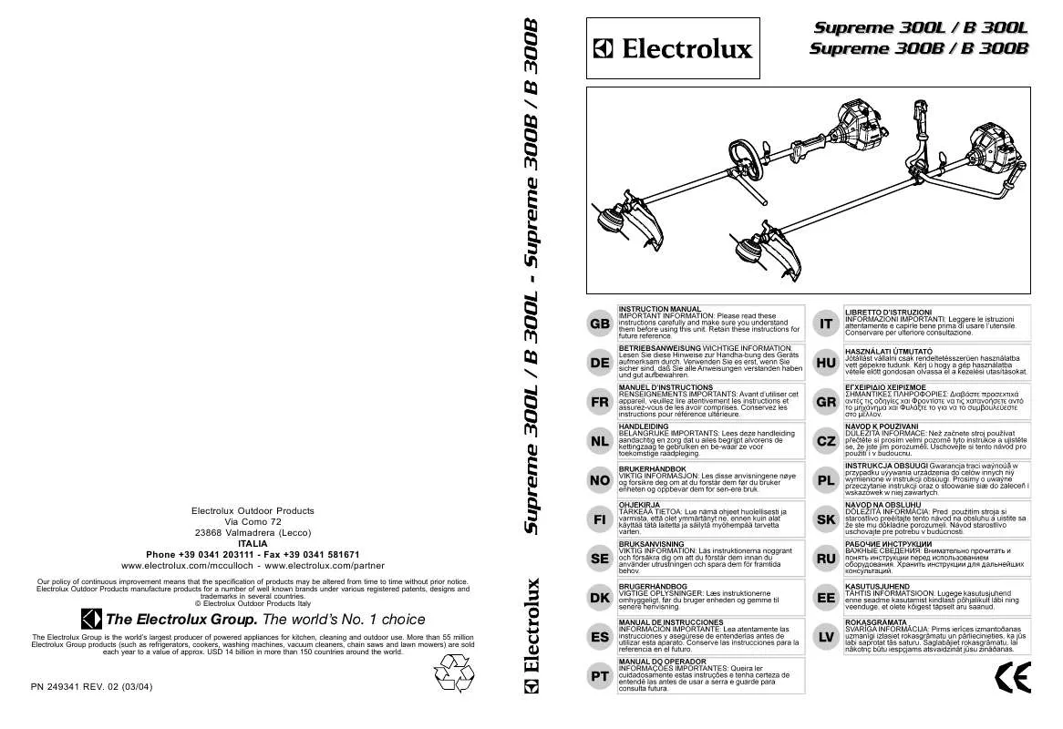 Mode d'emploi PARTNER B 300B, 30CC, STRAIGHT SHAFT, DOUBLE HANDLE, HARNESS