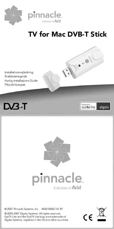 Mode d'emploi PINNACLE PCTV DVB-T STICK