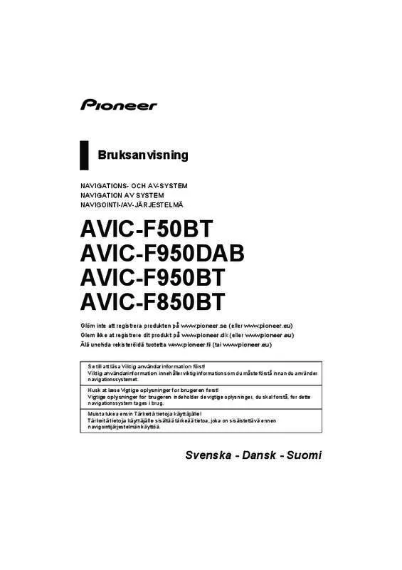 Mode d'emploi PIONEER AVIC-F950BT