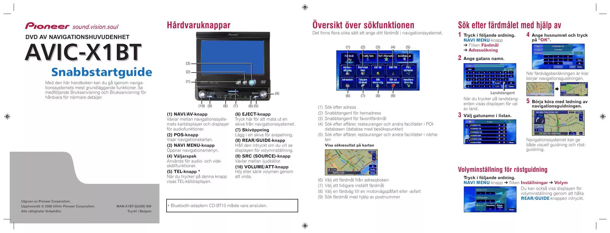 Mode d'emploi PIONEER AVIC-X1BT