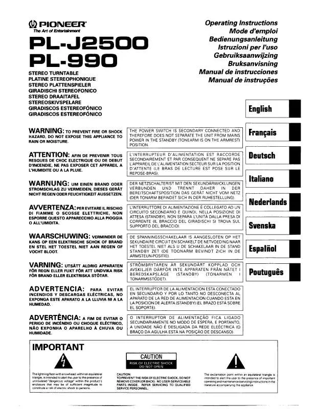 Mode d'emploi PIONEER PL-990