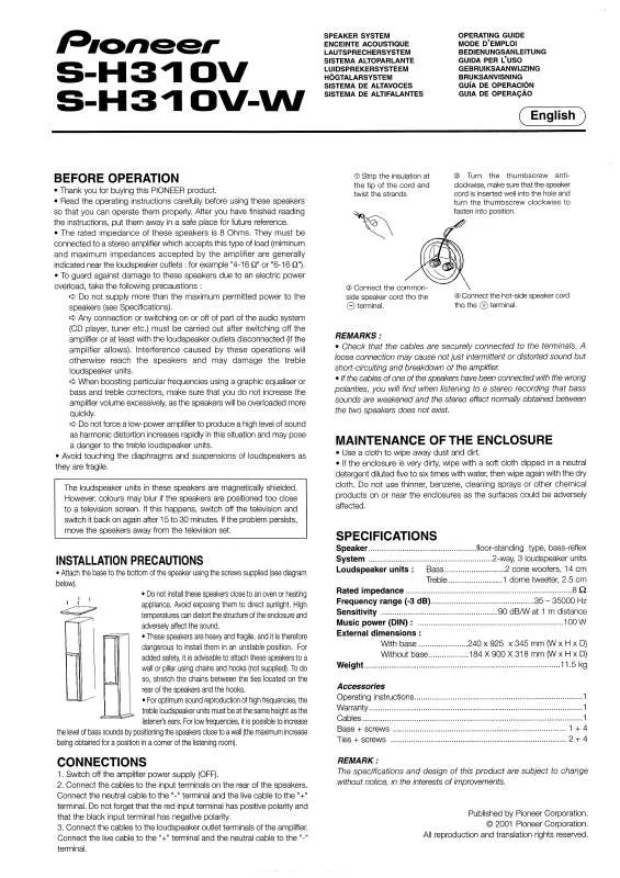 Mode d'emploi PIONEER S-H310V-W