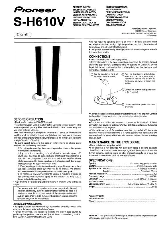 Mode d'emploi PIONEER S-H610V