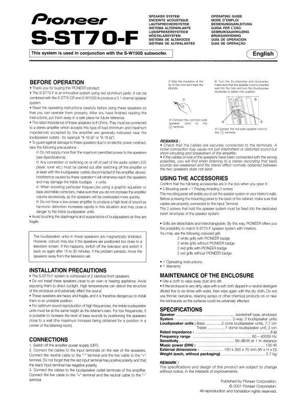 Mode d'emploi PIONEER S-ST70-F