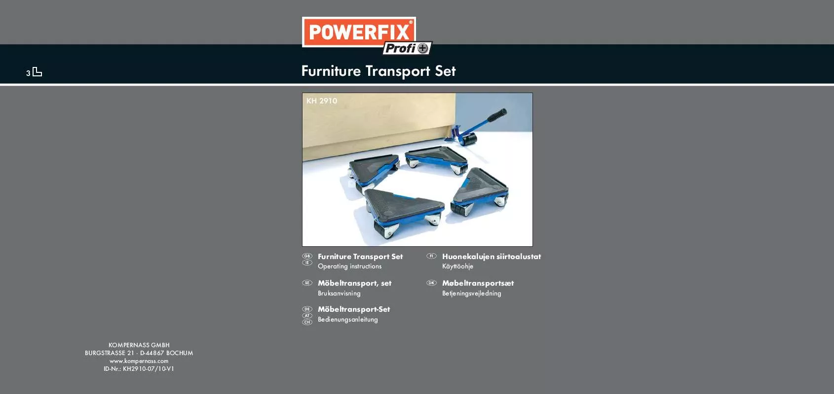 Mode d'emploi POWERFIX KH 2910 FURNITURE TRANSPORT SET