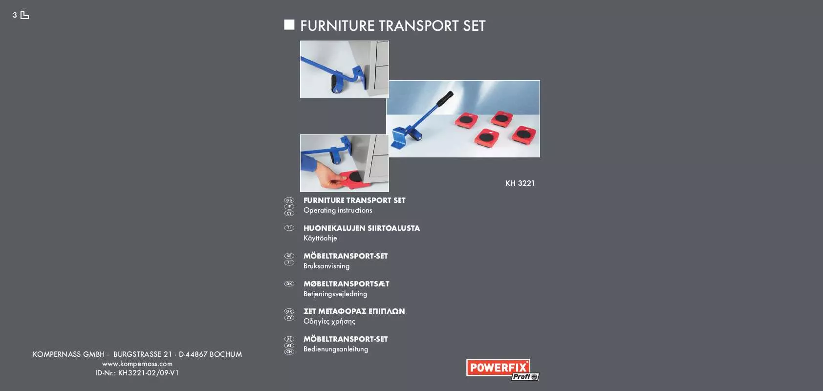 Mode d'emploi POWERFIX KH 3221 FURNITURE TRANSPORT SET