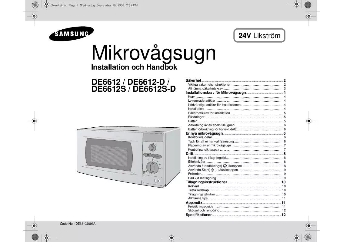 Mode d'emploi SAMSUNG DE6612