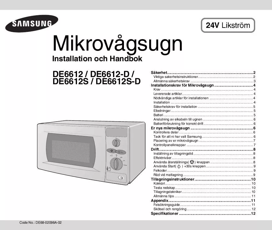 Mode d'emploi SAMSUNG DE6612S