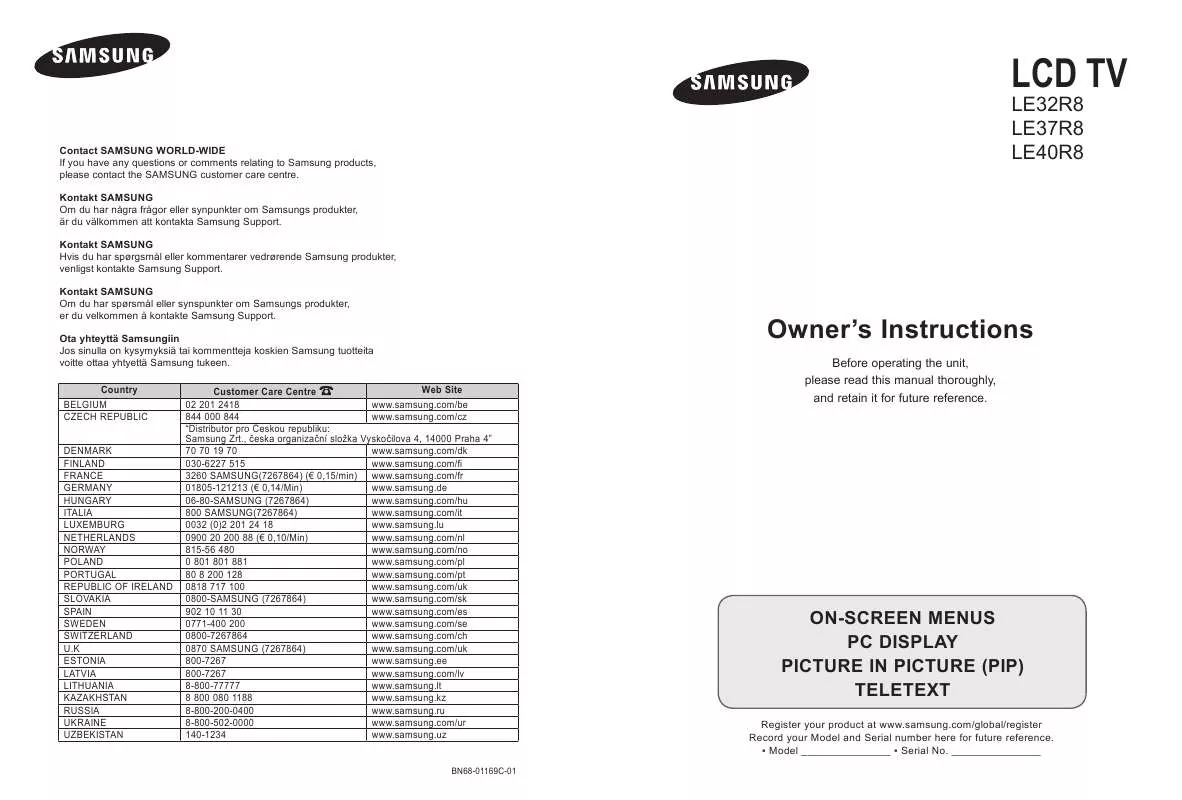 Mode d'emploi SAMSUNG LE 40R86BD