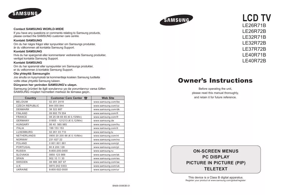 Mode d'emploi SAMSUNG LE26R71B