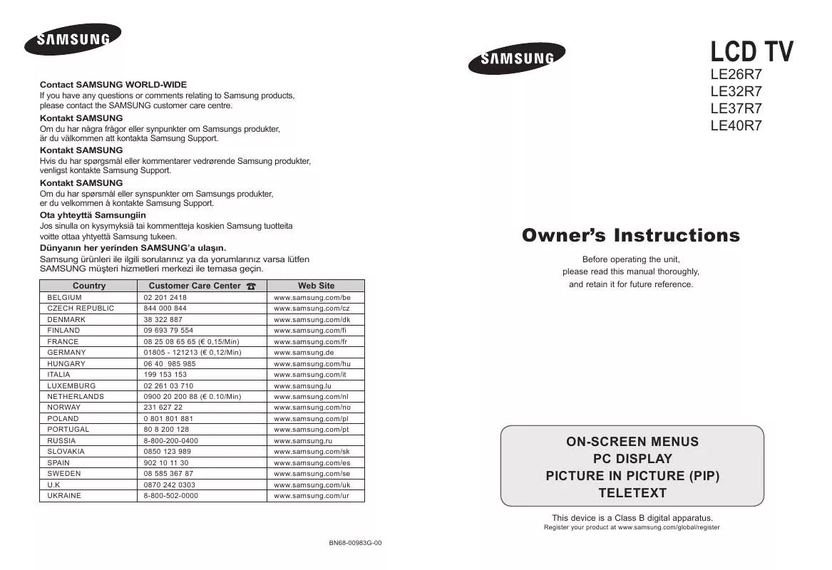 Mode d'emploi SAMSUNG LE32R76B