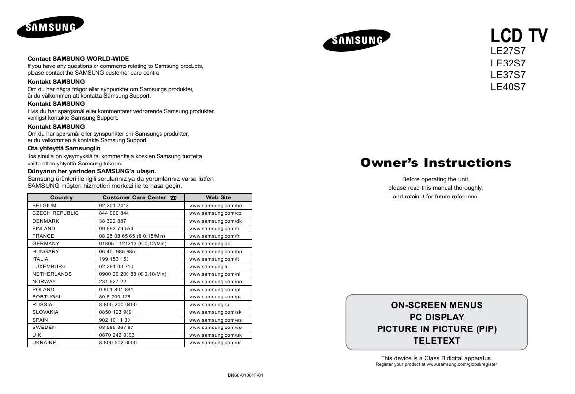 Mode d'emploi SAMSUNG LE37S71B