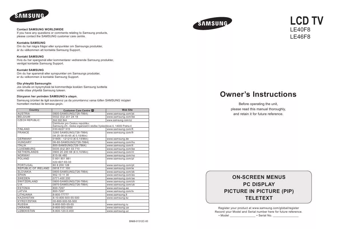 Mode d'emploi SAMSUNG LE40F86B