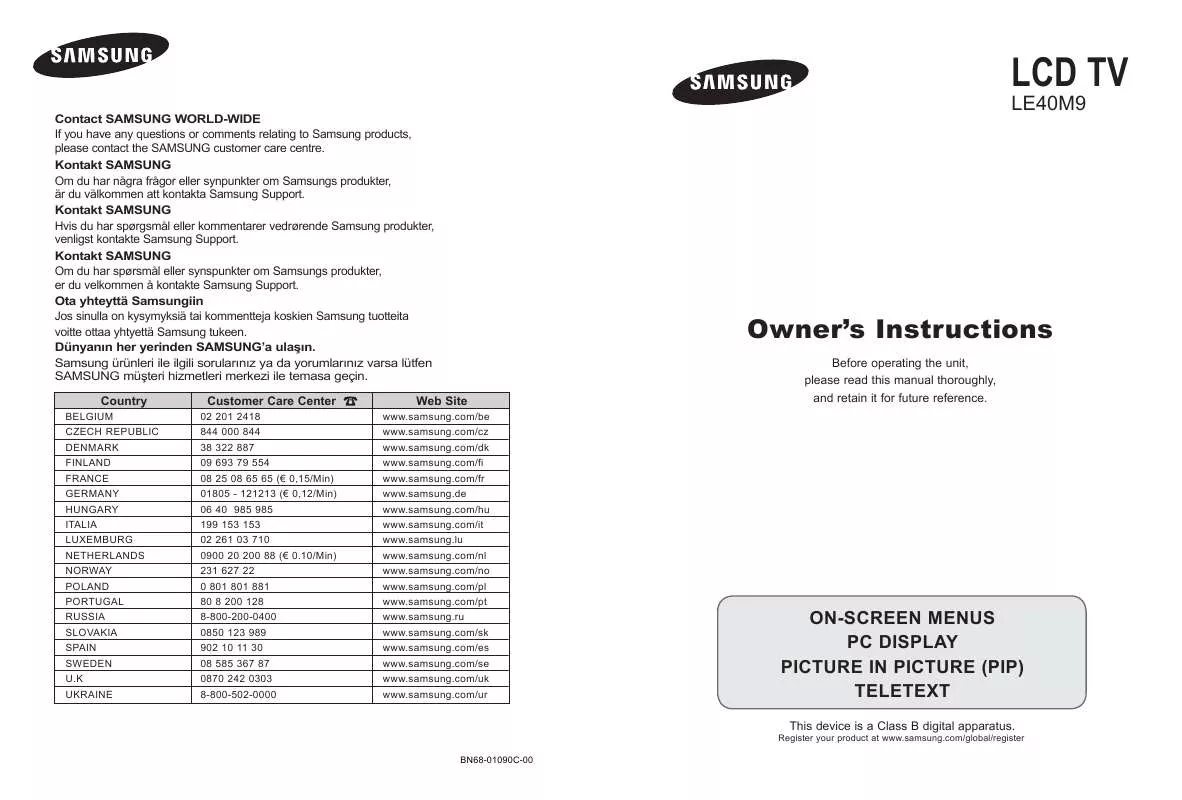 Mode d'emploi SAMSUNG LE40M91B