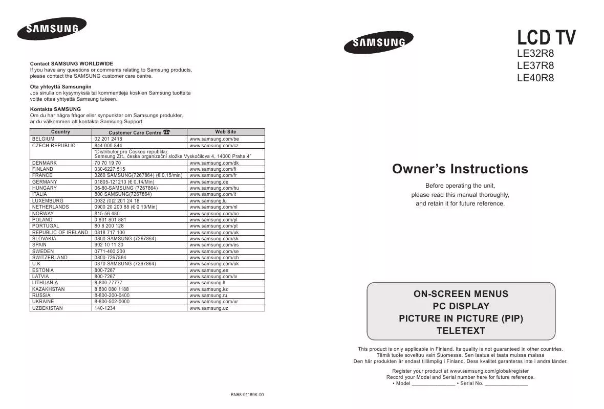 Mode d'emploi SAMSUNG LE40R86BC