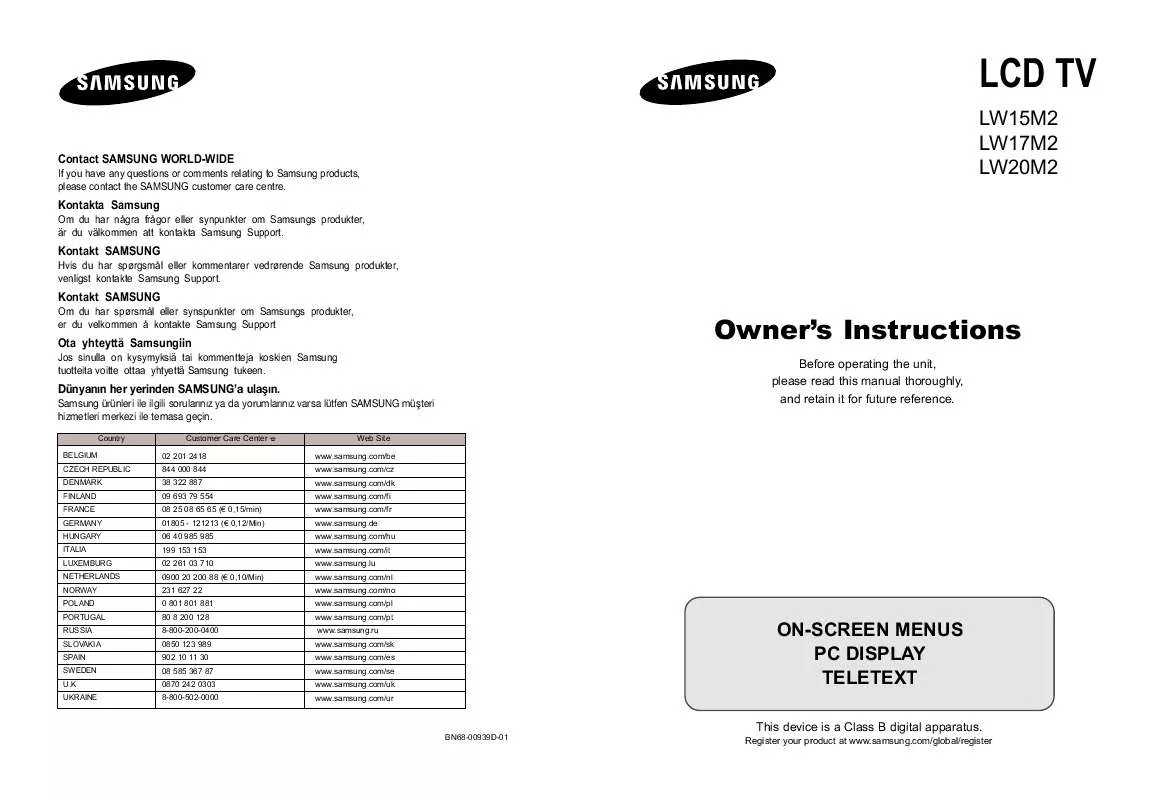 Mode d'emploi SAMSUNG LW20M21CP