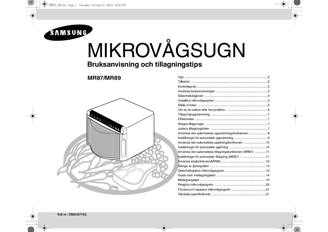 Mode d'emploi SAMSUNG MR87