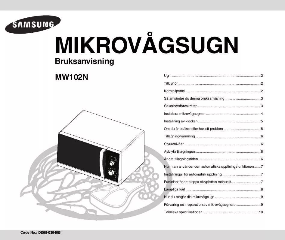 Mode d'emploi SAMSUNG MW102N