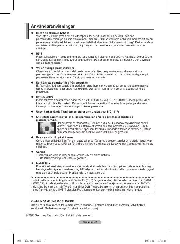 Mode d'emploi SAMSUNG PS50A476/486