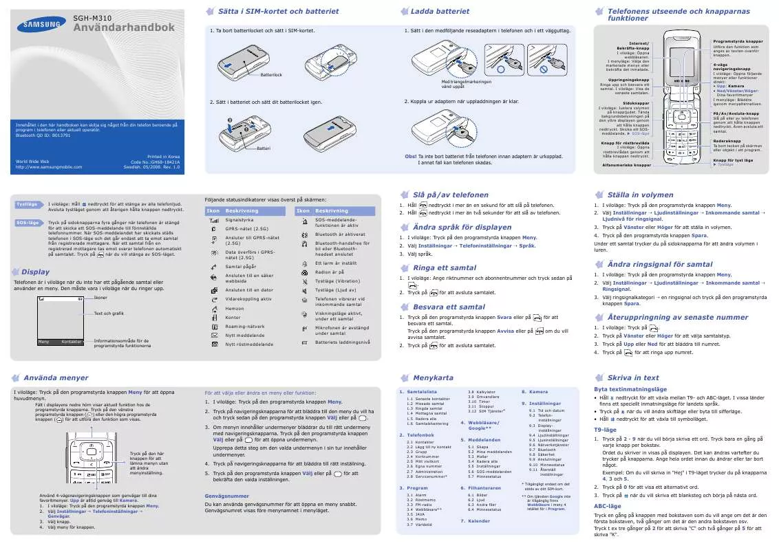 Mode d'emploi SAMSUNG SGH-M310G