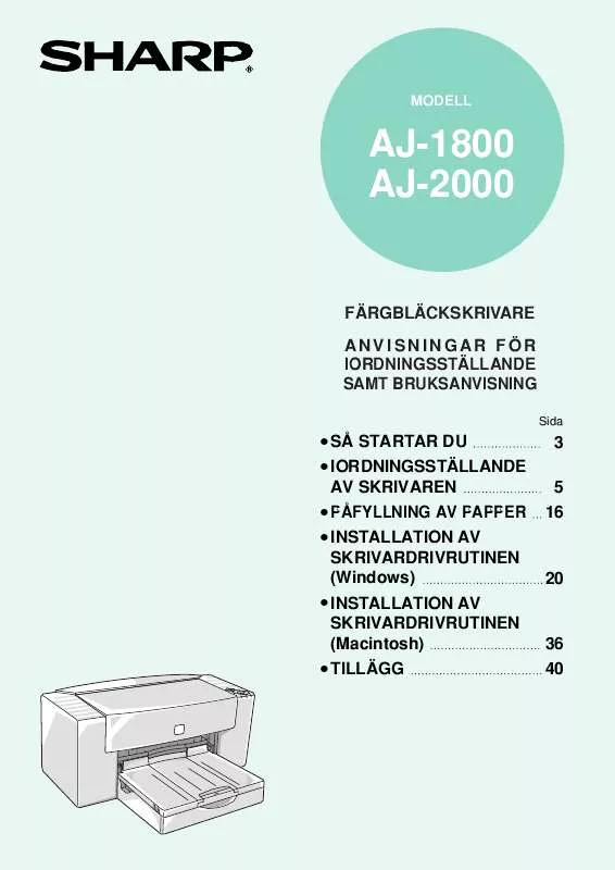 Mode d'emploi SHARP AJ-1800