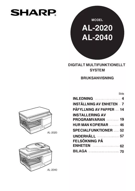 Mode d'emploi SHARP AL-2020