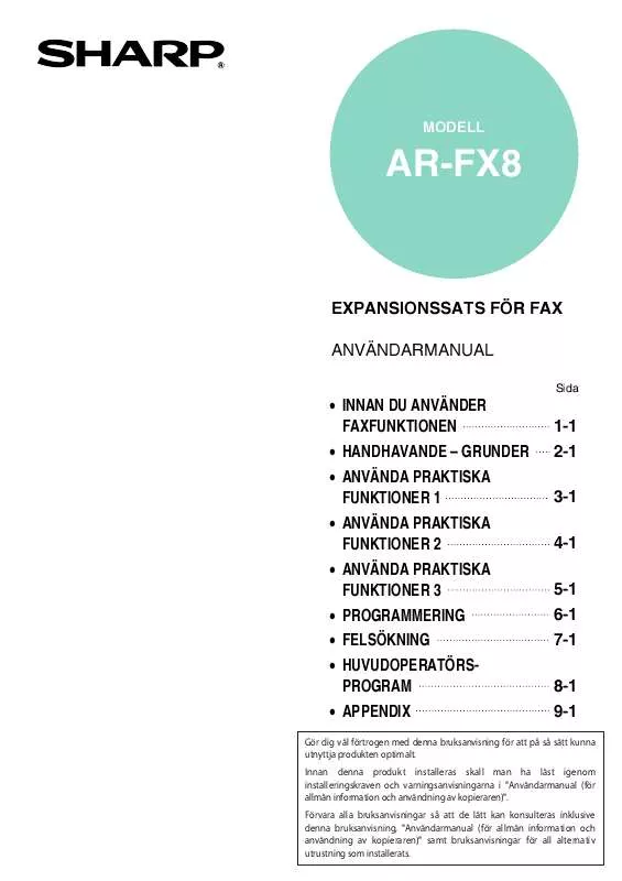 Mode d'emploi SHARP AR-FX8