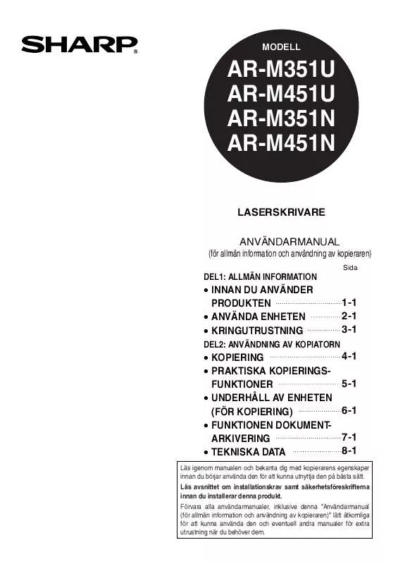 Mode d'emploi SHARP AR-M451U