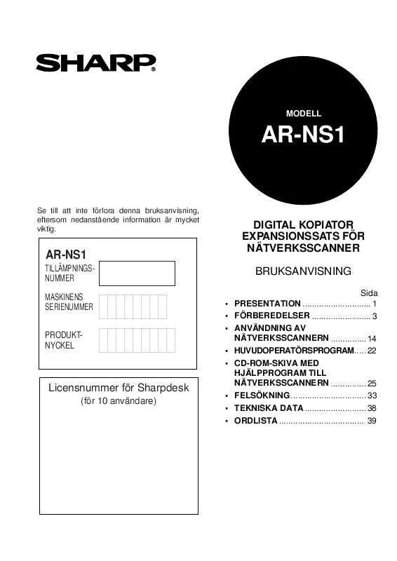 Mode d'emploi SHARP AR-NS1