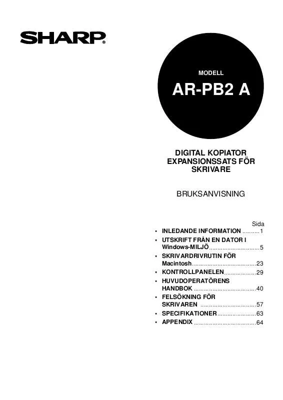 Mode d'emploi SHARP AR-PB2A