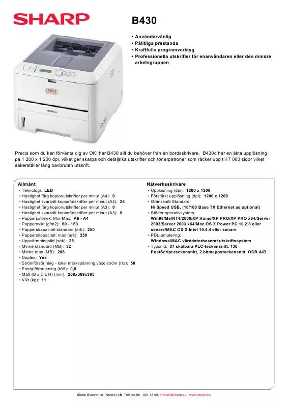 Mode d'emploi SHARP B430