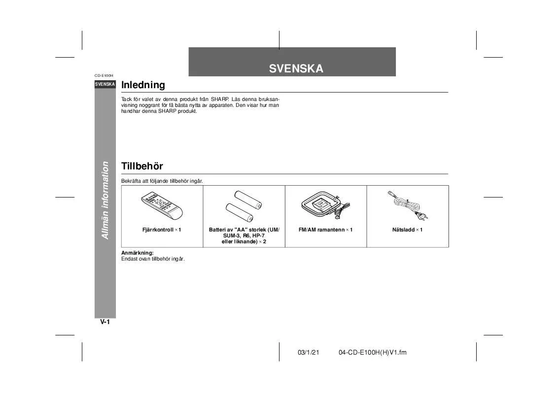 Mode d'emploi SHARP CD-E100H