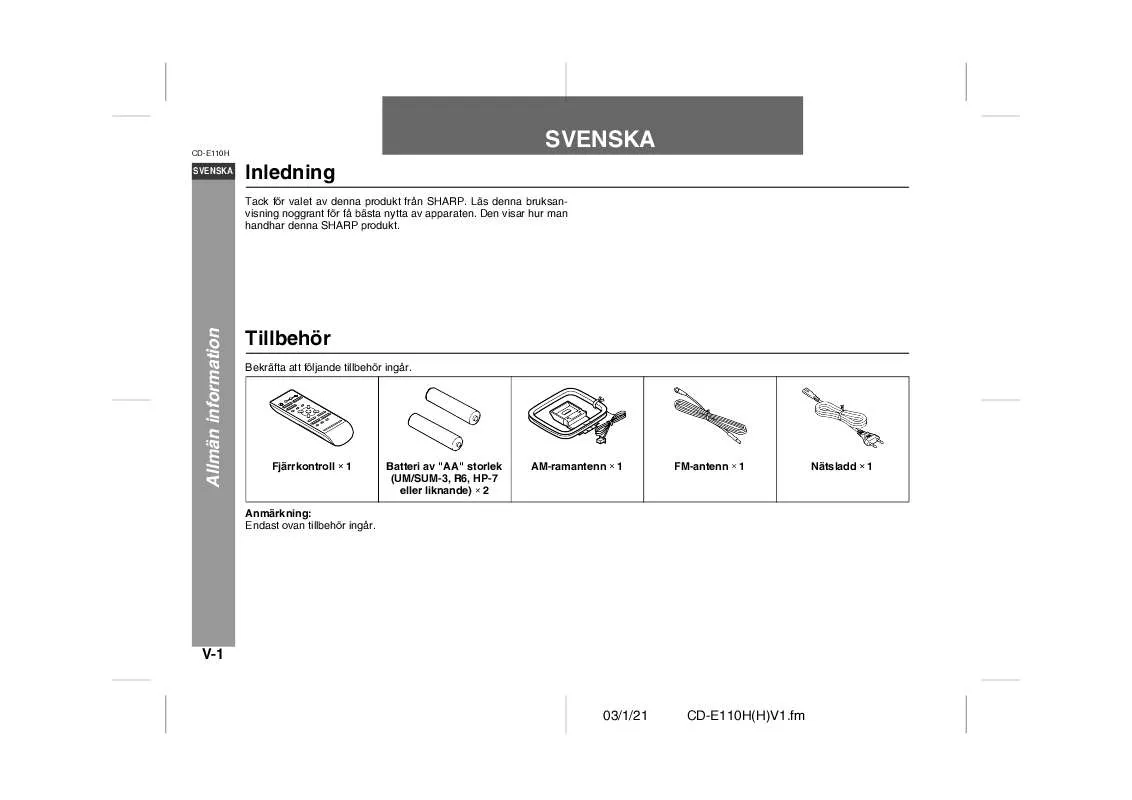 Mode d'emploi SHARP CD-E110H