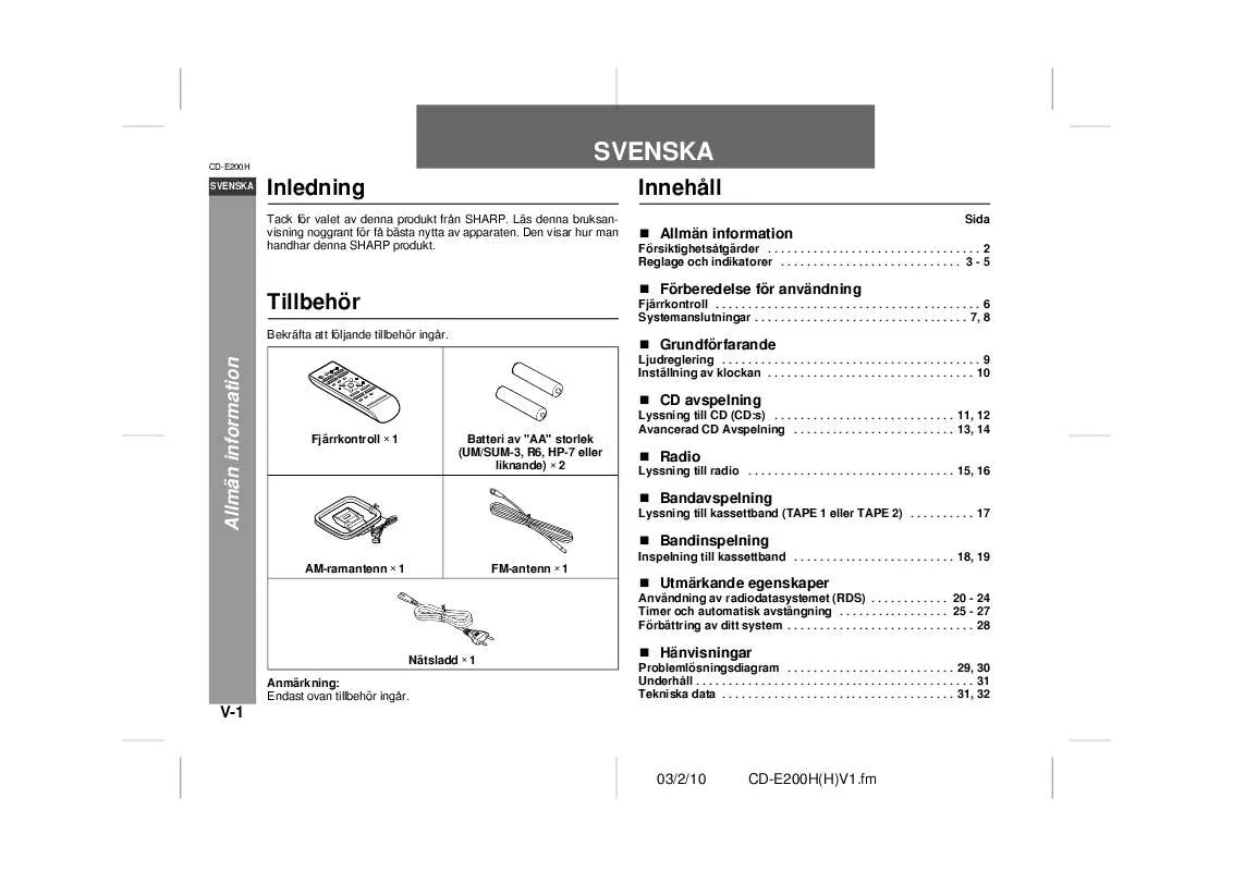 Mode d'emploi SHARP CD-E200H