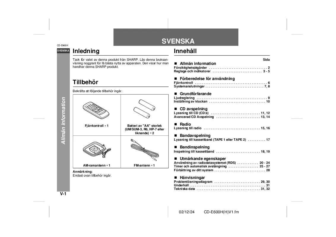 Mode d'emploi SHARP CD-E600H