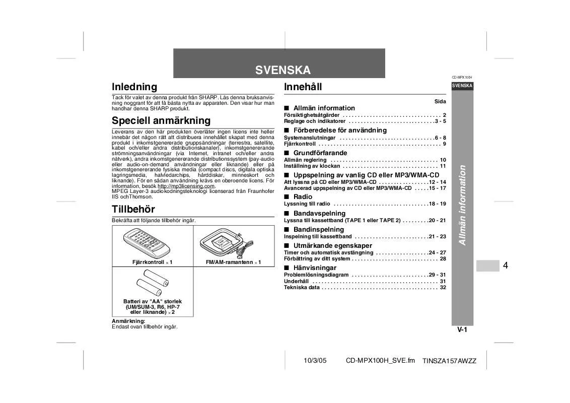 Mode d'emploi SHARP CD-MPX100H