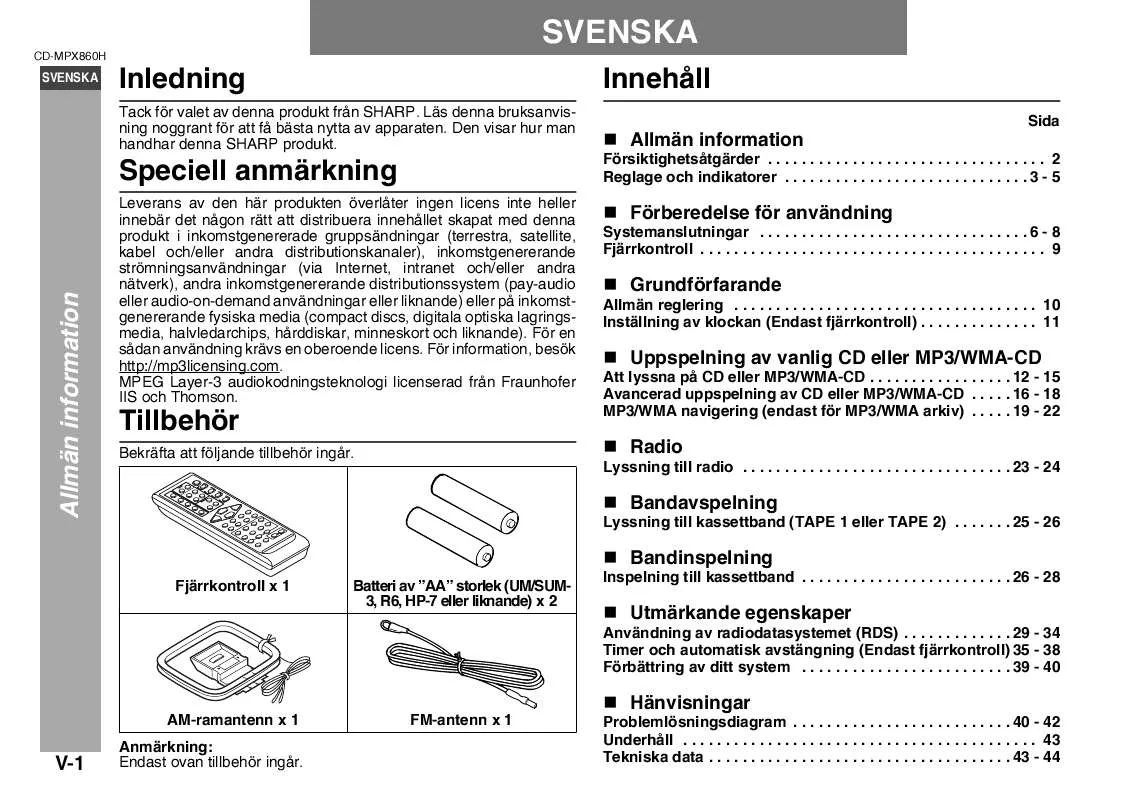 Mode d'emploi SHARP CD-MPX860