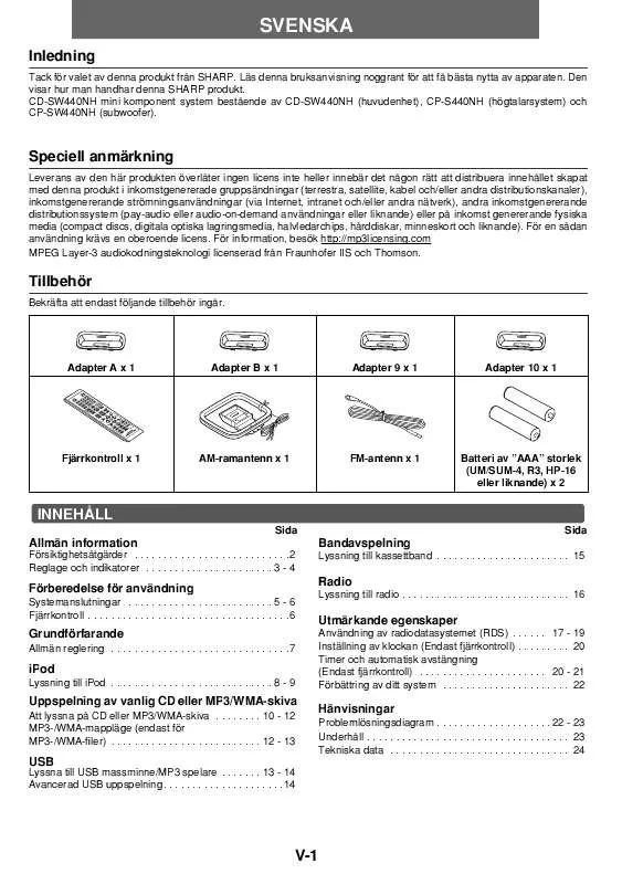 Mode d'emploi SHARP CD-SW440NH