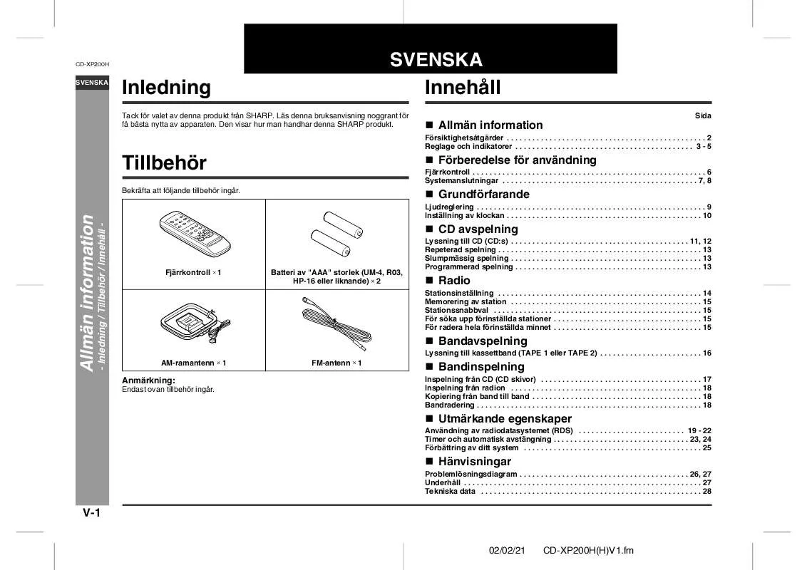 Mode d'emploi SHARP CD-XP200H