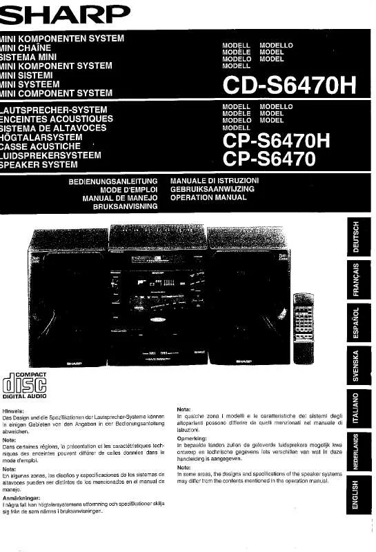 Mode d'emploi SHARP CP-S6470