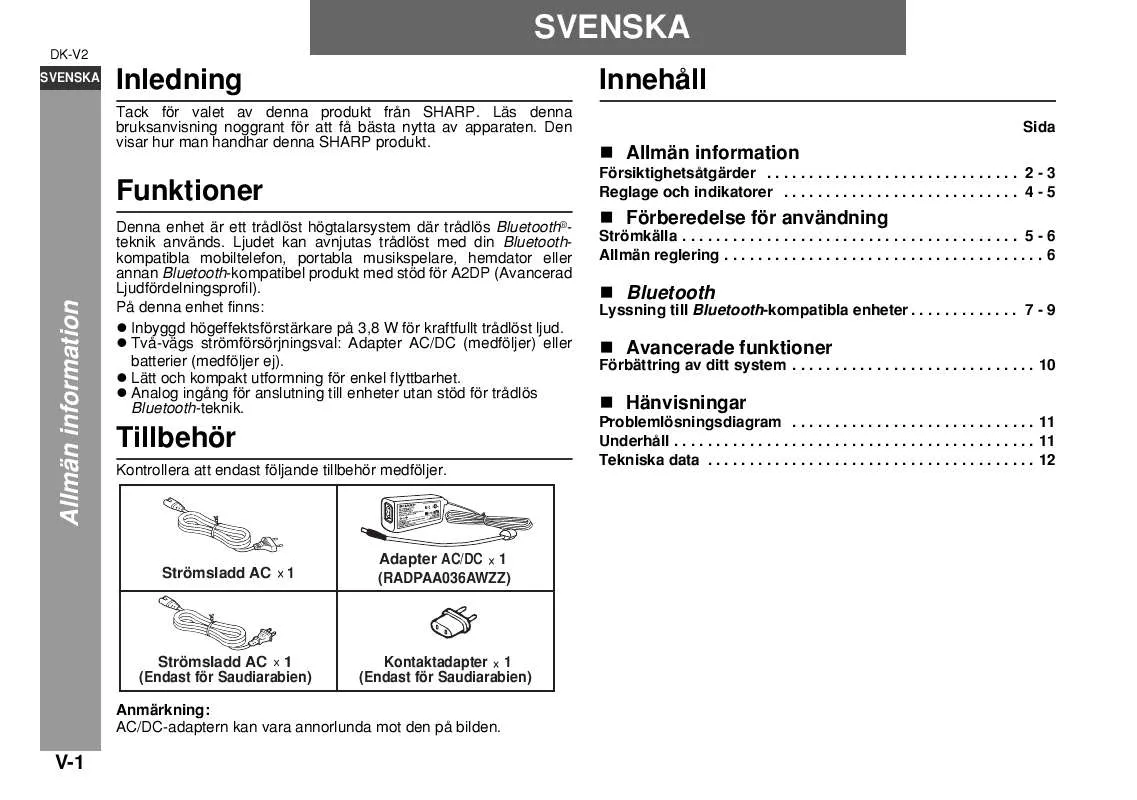 Mode d'emploi SHARP DK-V2