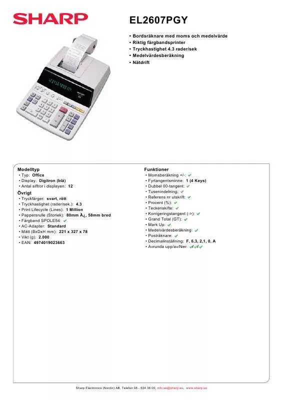 Mode d'emploi SHARP EL-2607PGY