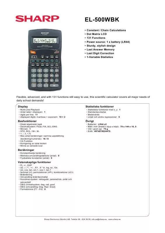 Mode d'emploi SHARP EL-500WBK