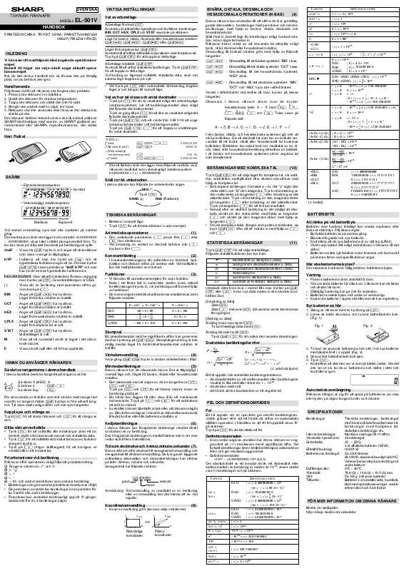 Mode d'emploi SHARP EL-501V