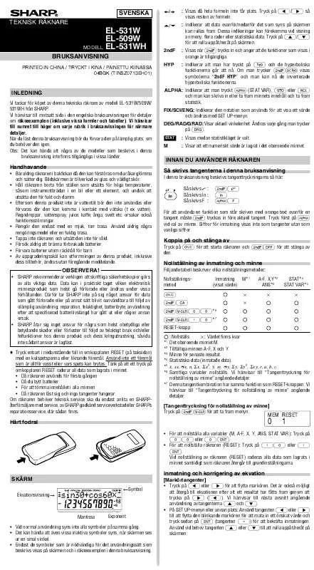 Mode d'emploi SHARP EL-509W