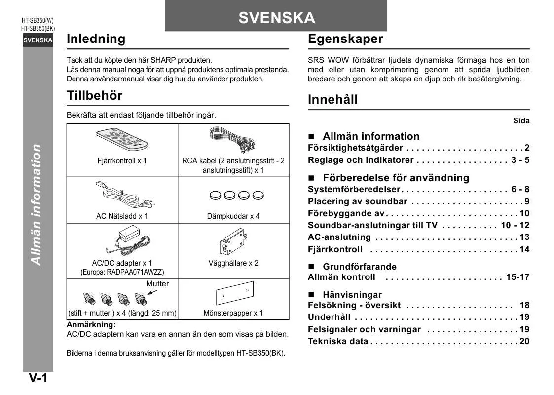 Mode d'emploi SHARP HT-SB350BK